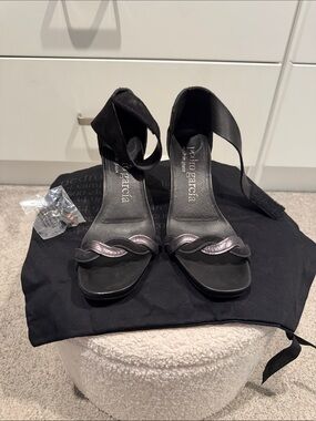 Pedro Garcia Black Leather Braided-Strap Heels